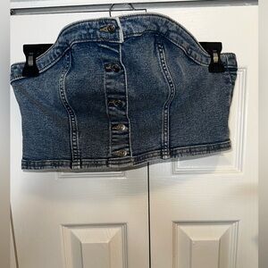 Divided Blue Denim Button-Up Tube Top